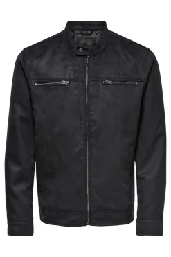 Only & Sons Casaco Biker Efeito Camurca Preto Discount