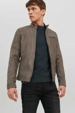 Jack & Jones Casaco Biker Efeito Couro Cinza Hot