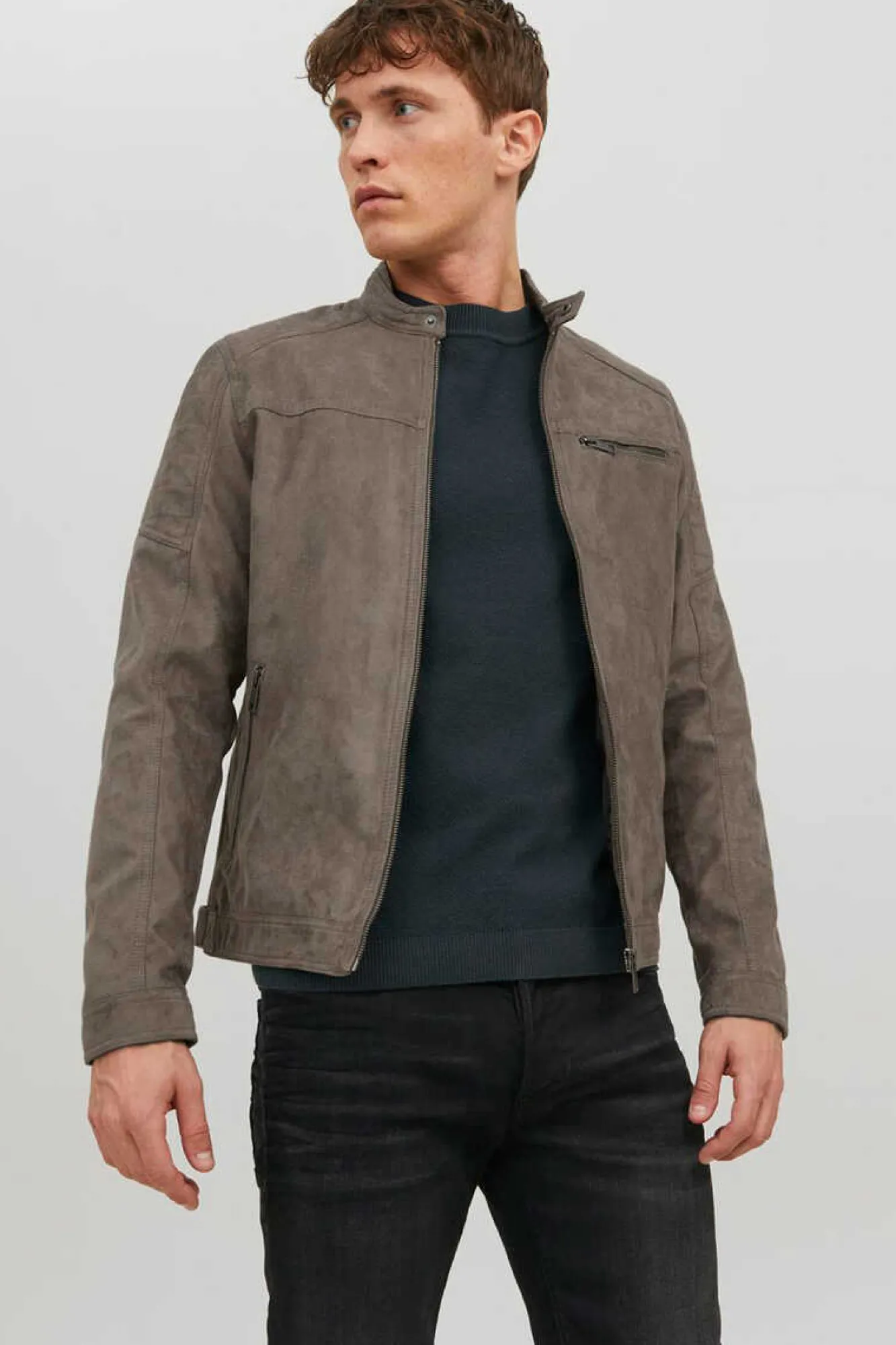 Jack & Jones Casaco Biker Efeito Couro Cinza Hot