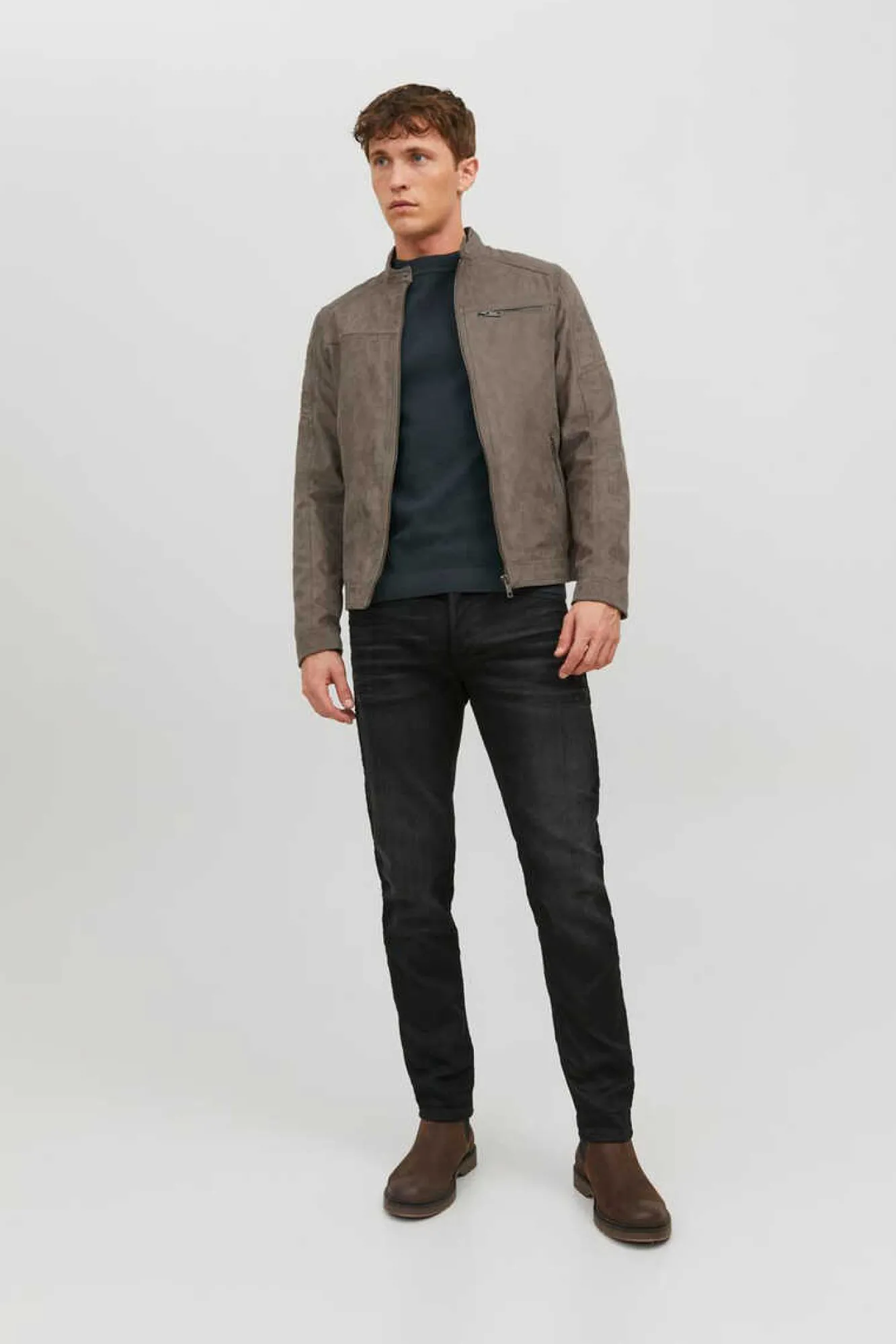 Jack & Jones Casaco Biker Efeito Couro Cinza Hot