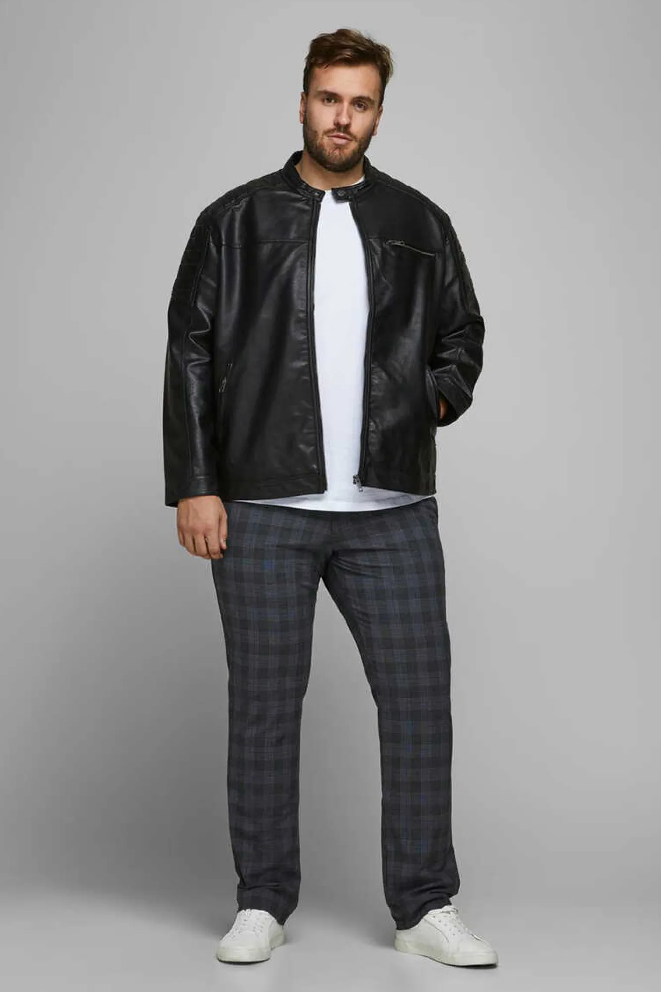 Jack & Jones PLUS Casaco Biker Efeito Pele Plus Preto Hot