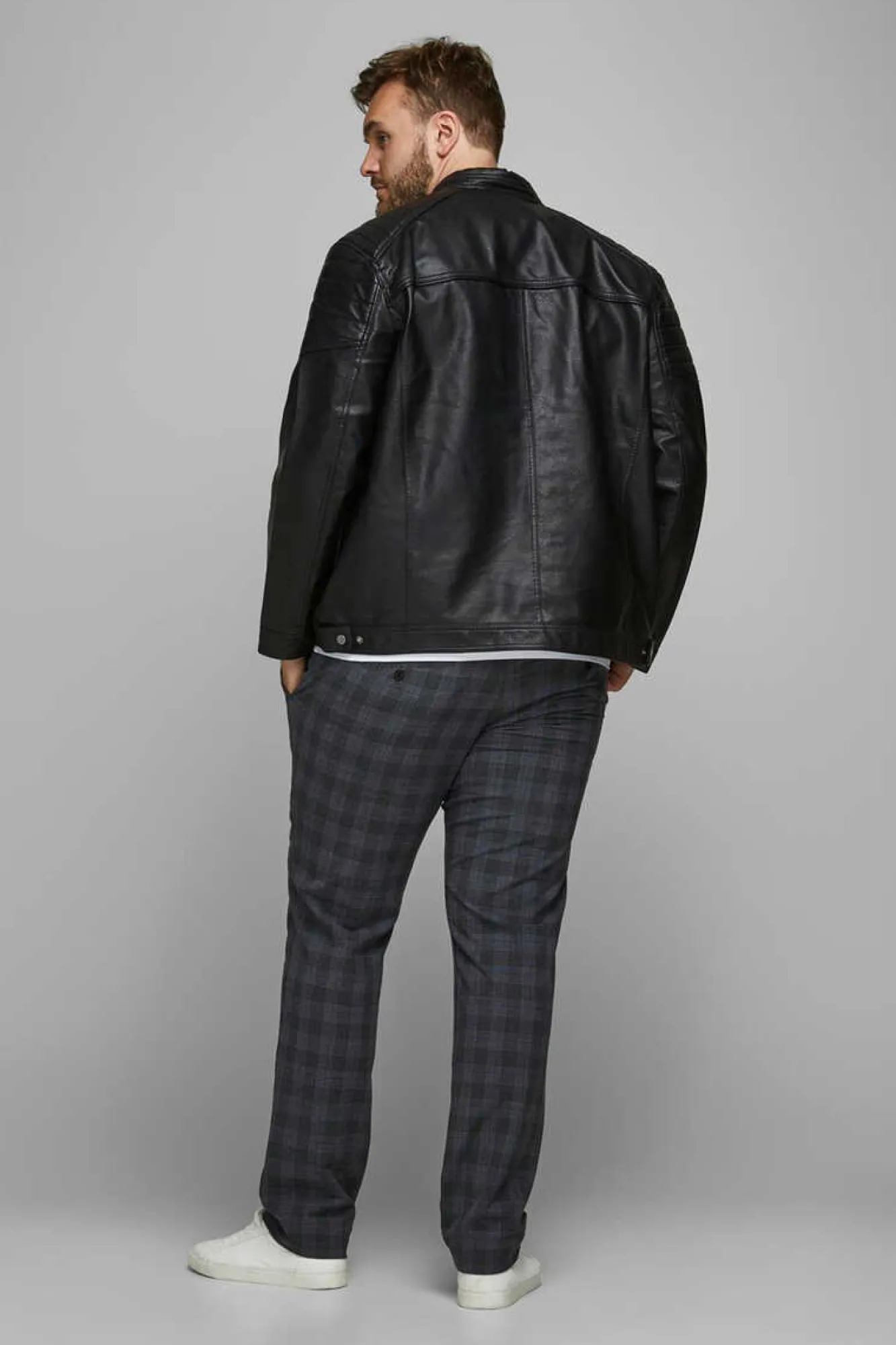 Jack & Jones PLUS Casaco Biker Efeito Pele Plus Preto Hot