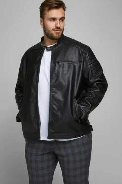 Jack & Jones PLUS Casaco Biker Efeito Pele Plus Preto Hot