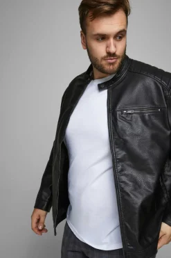 Jack & Jones PLUS Casaco Biker Efeito Pele Plus Preto Hot