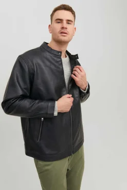 Jack & Jones PLUS Casaco Biker Efeito Pele Plus Preto
