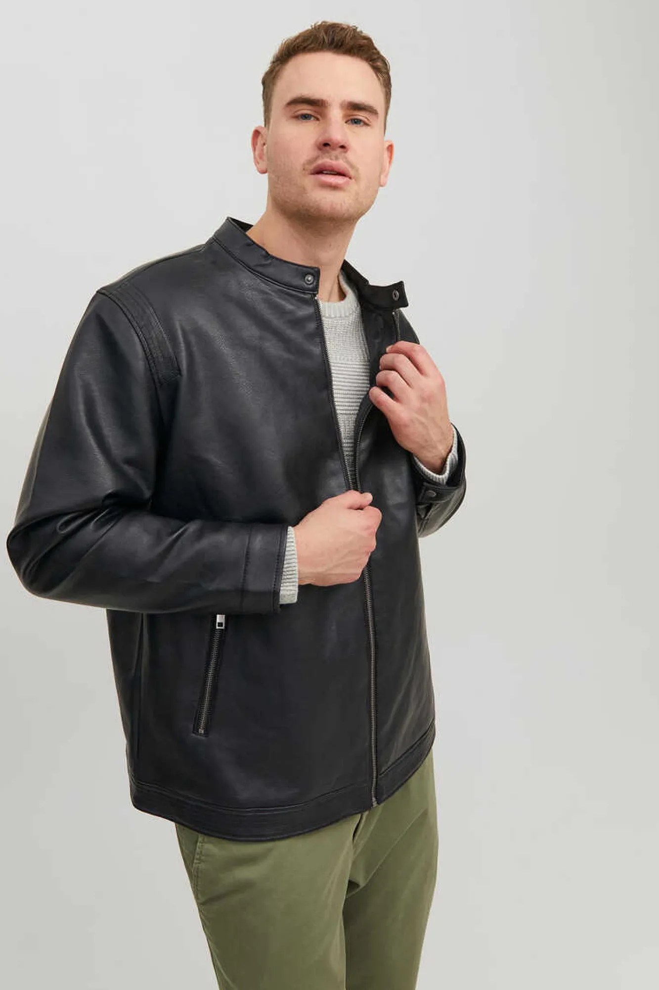 Jack & Jones PLUS Casaco Biker Efeito Pele Plus Preto