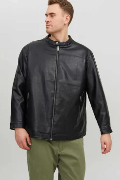 Jack & Jones PLUS Casaco Biker Efeito Pele Plus Preto
