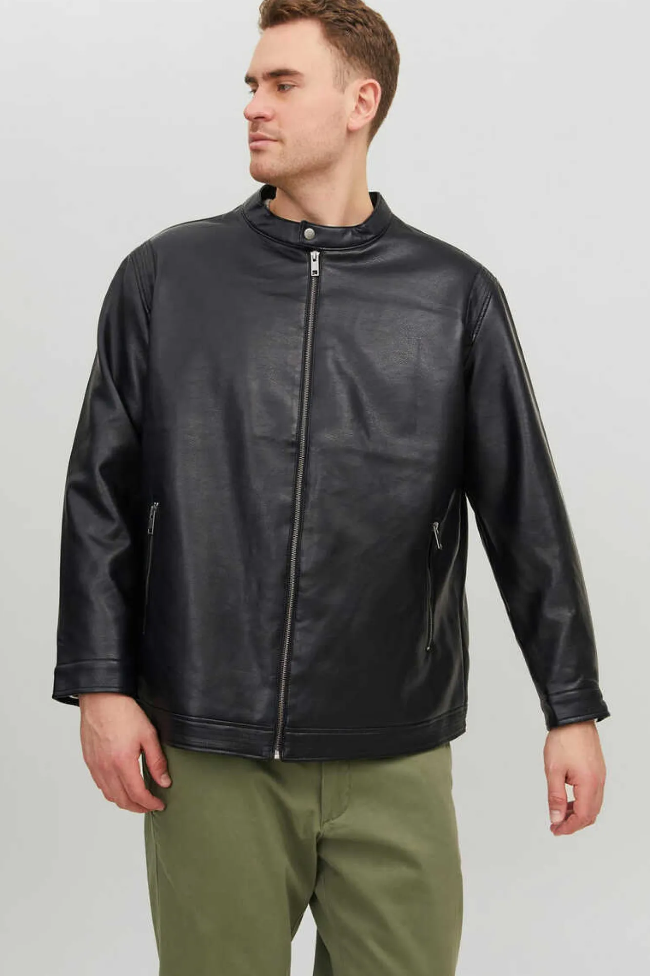 Jack & Jones PLUS Casaco Biker Efeito Pele Plus Preto