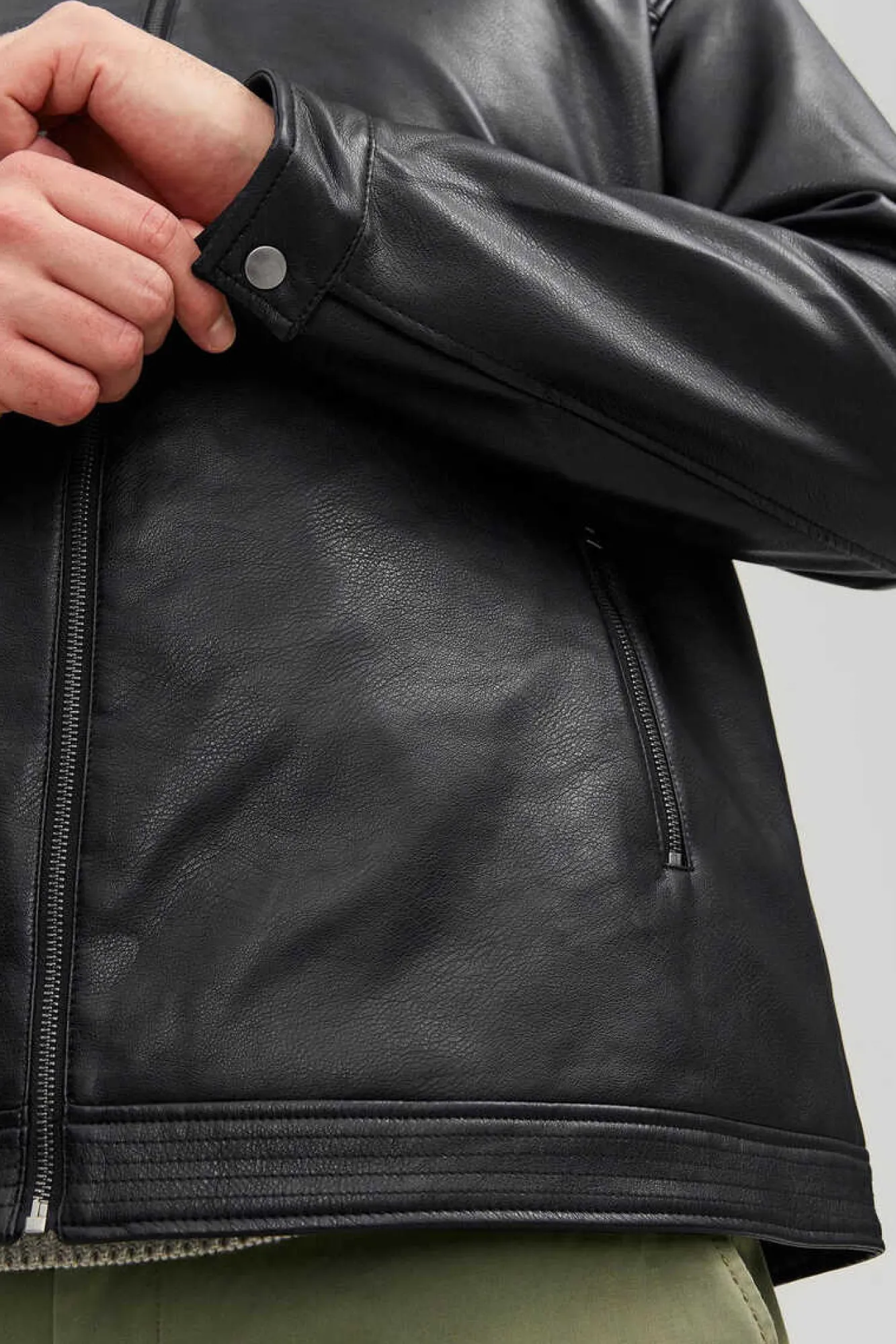 Jack & Jones PLUS Casaco Biker Efeito Pele Plus Preto