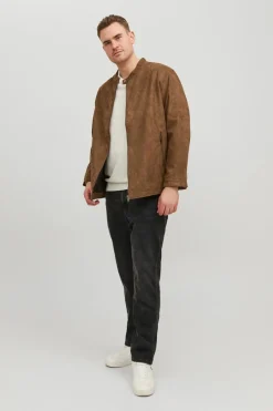 Jack & Jones PLUS Casaco Biker Efeito Pele Plus Castanho Clearance