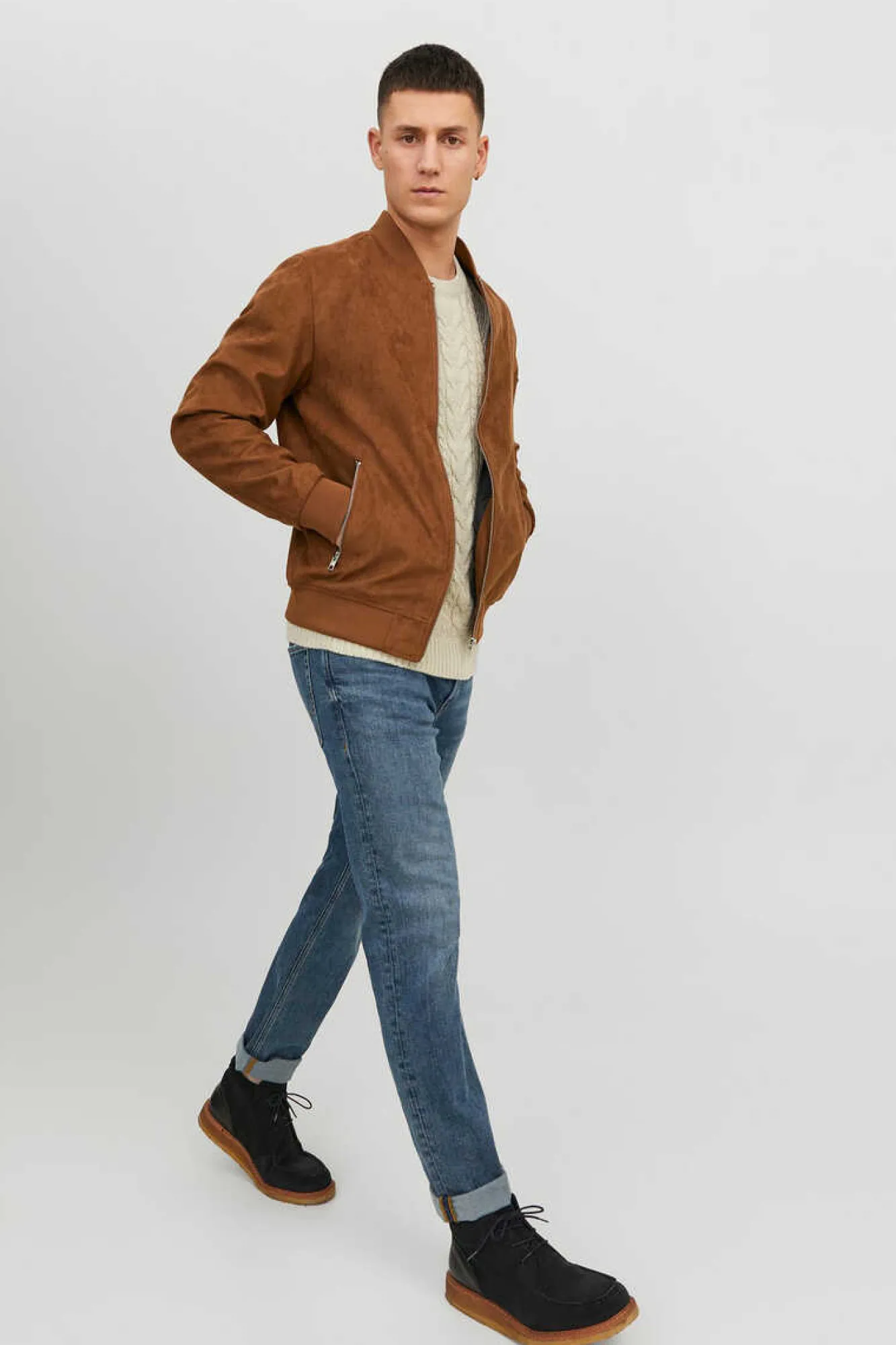 Jack & Jones Casaco Bomber Efeito Pele Castanho Online