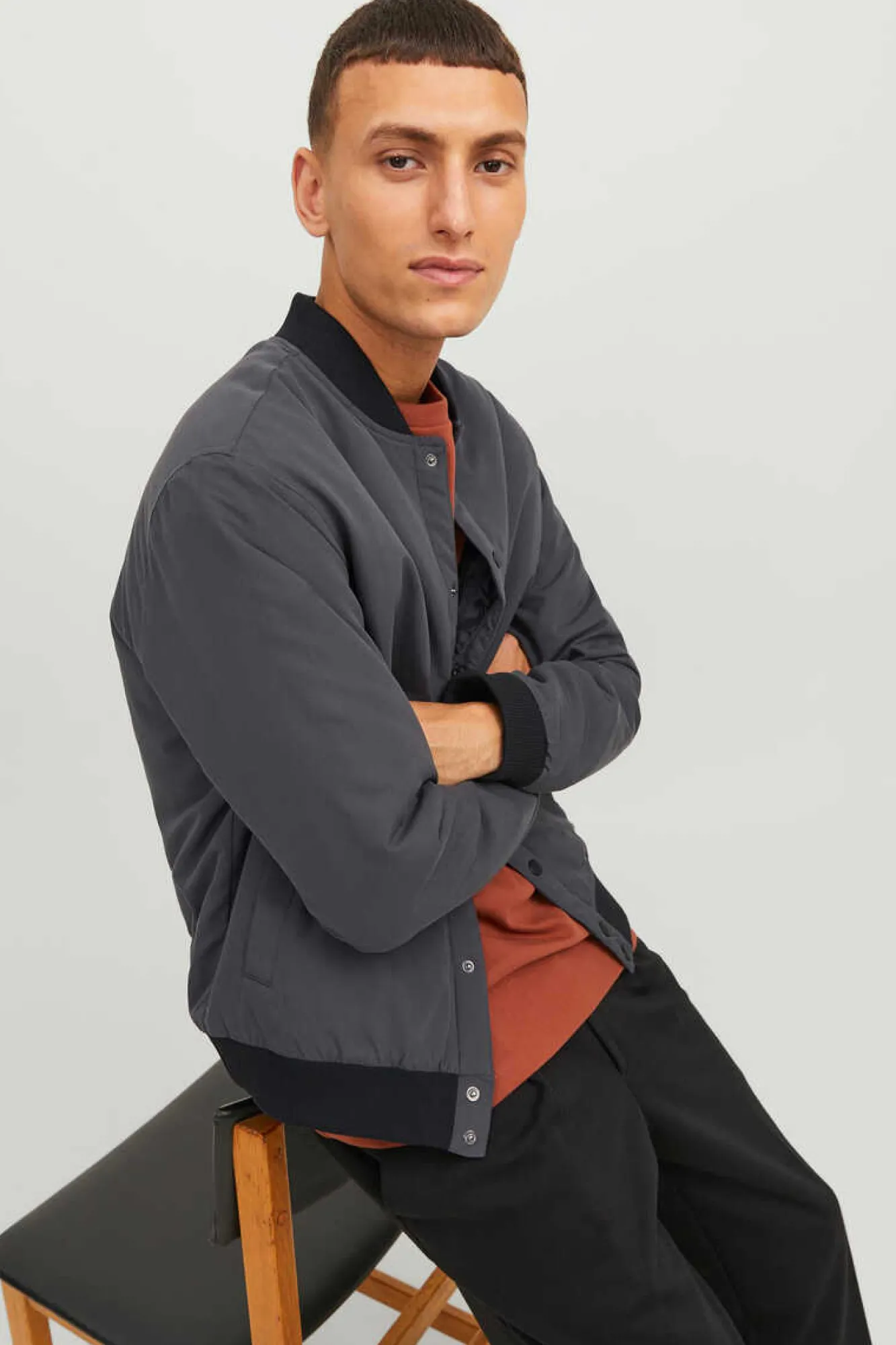Jack & Jones Casaco Bomber Estilo College Cinza New