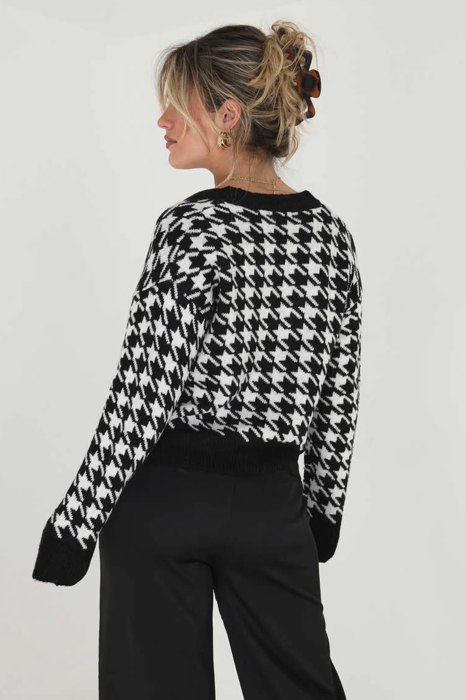 Brave Soul Sueteres E Cardigans-Casaco De Malha Com Pied-De-Poule