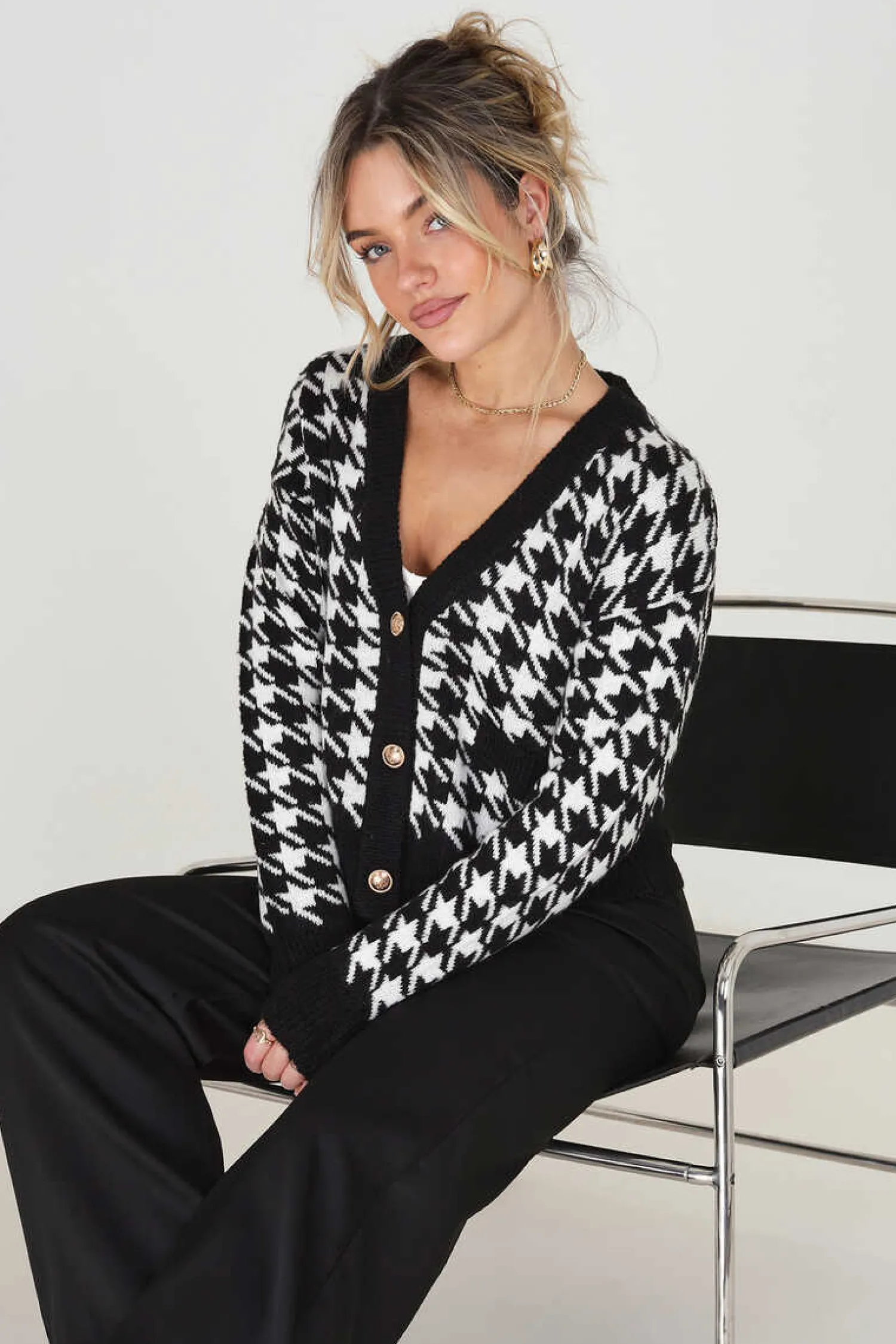 Brave Soul Sueteres E Cardigans-Casaco De Malha Com Pied-De-Poule