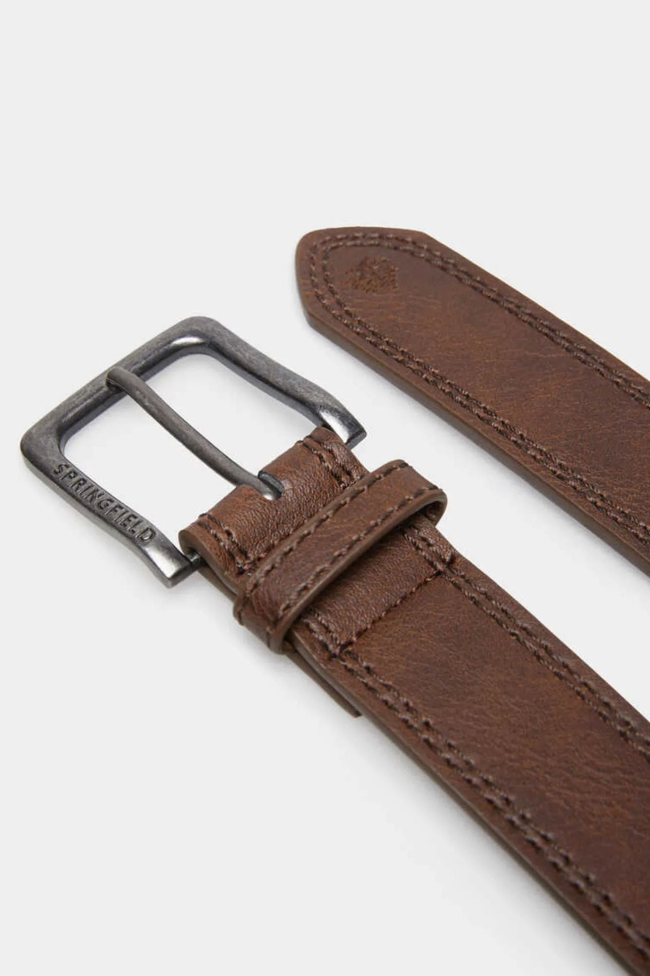 Springfield Cinto Efeito Pele Pespontos Castanho New