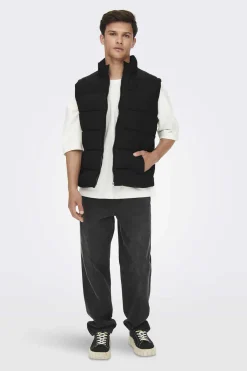 Only & Sons Colete Acolchoado Preto New