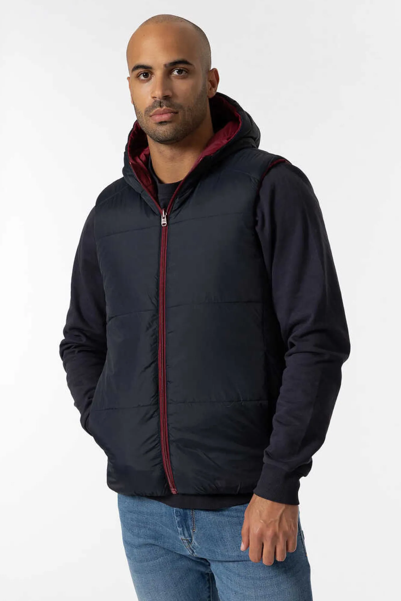 Tiffosi Colete Acolchoado Com Capuz Reversivel Vermelho Real Hot