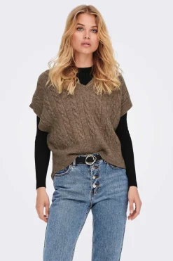 Only Sueteres E Cardigans-Colete De Malha De Gola Em Bico