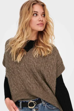 Only Sueteres E Cardigans-Colete De Malha De Gola Em Bico