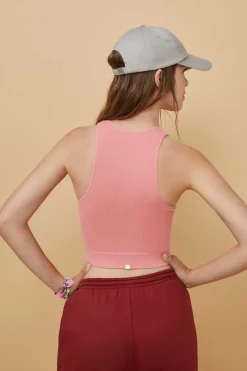 HI&BYE T-Shirts E Tops-Crop Top Decote V Sem Costuras Vermelho-Escuro