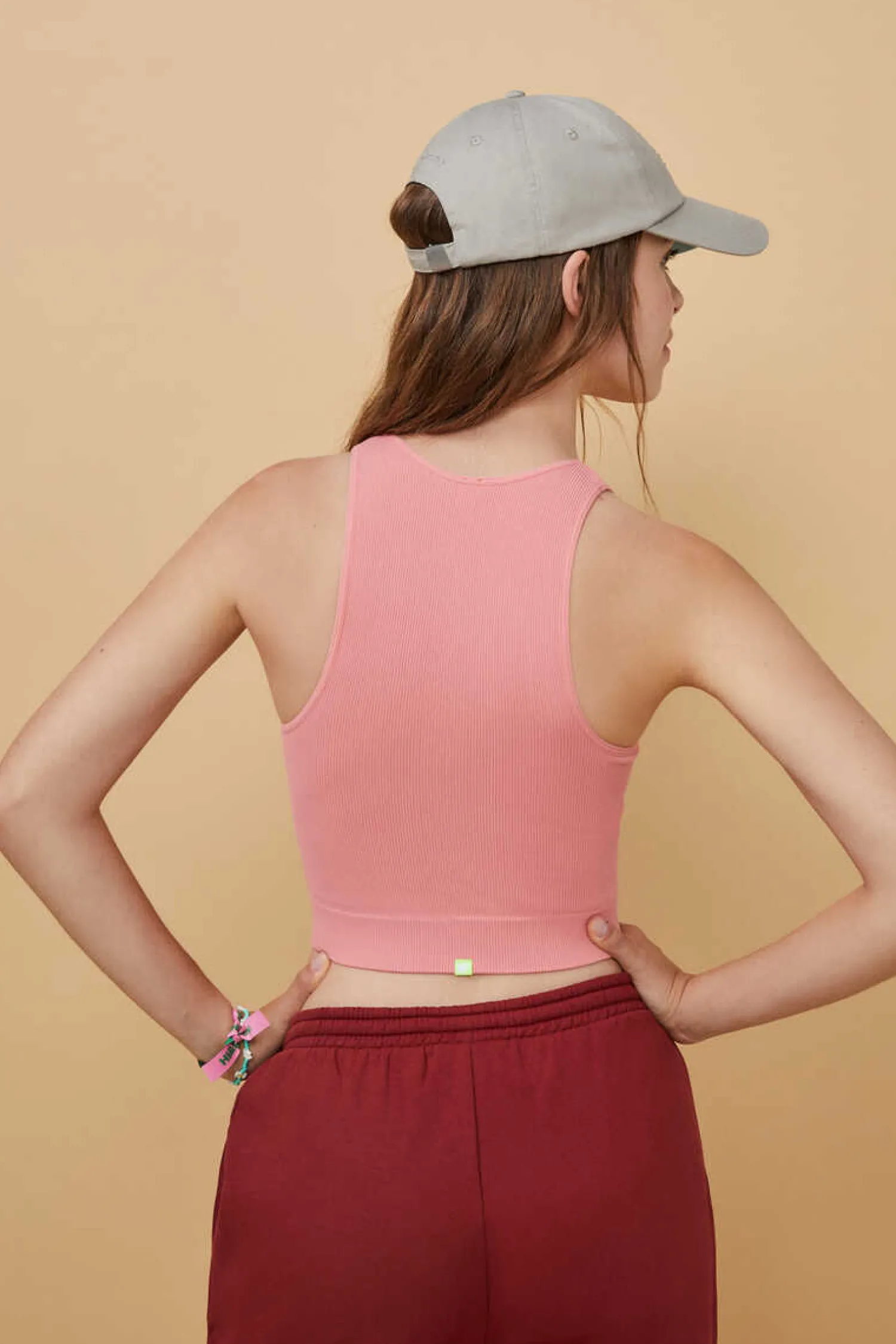 HI&BYE T-Shirts E Tops-Crop Top Decote V Sem Costuras Vermelho-Escuro