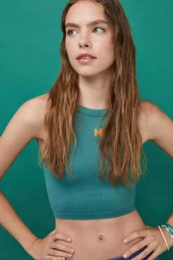 HI&BYE T-Shirts E Tops-Crop Top Halter Sem Costuras Azul-Marinho