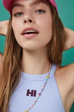 HI&BYE T-Shirts E Tops-Crop Top Halter Sem Costuras Branco