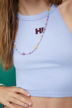 HI&BYE T-Shirts E Tops-Crop Top Halter Sem Costuras Branco