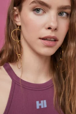 HI&BYE T-Shirts E Tops-Crop Top Halter Sem Costuras Bordo