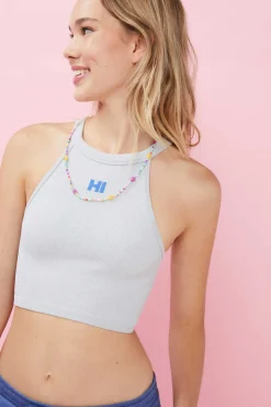 HI&BYE T-Shirts E Tops-Crop Top Halter Sem Costuras Antracite