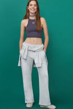 HI&BYE T-Shirts E Tops-Crop Top Halter Sem Costuras Verde-Escuro