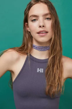 HI&BYE T-Shirts E Tops-Crop Top Halter Sem Costuras Verde-Escuro