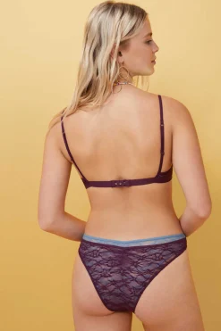 HI&BYE Roupa Interior-Cuequinha Brasileira Renda Franzido Bordeaux