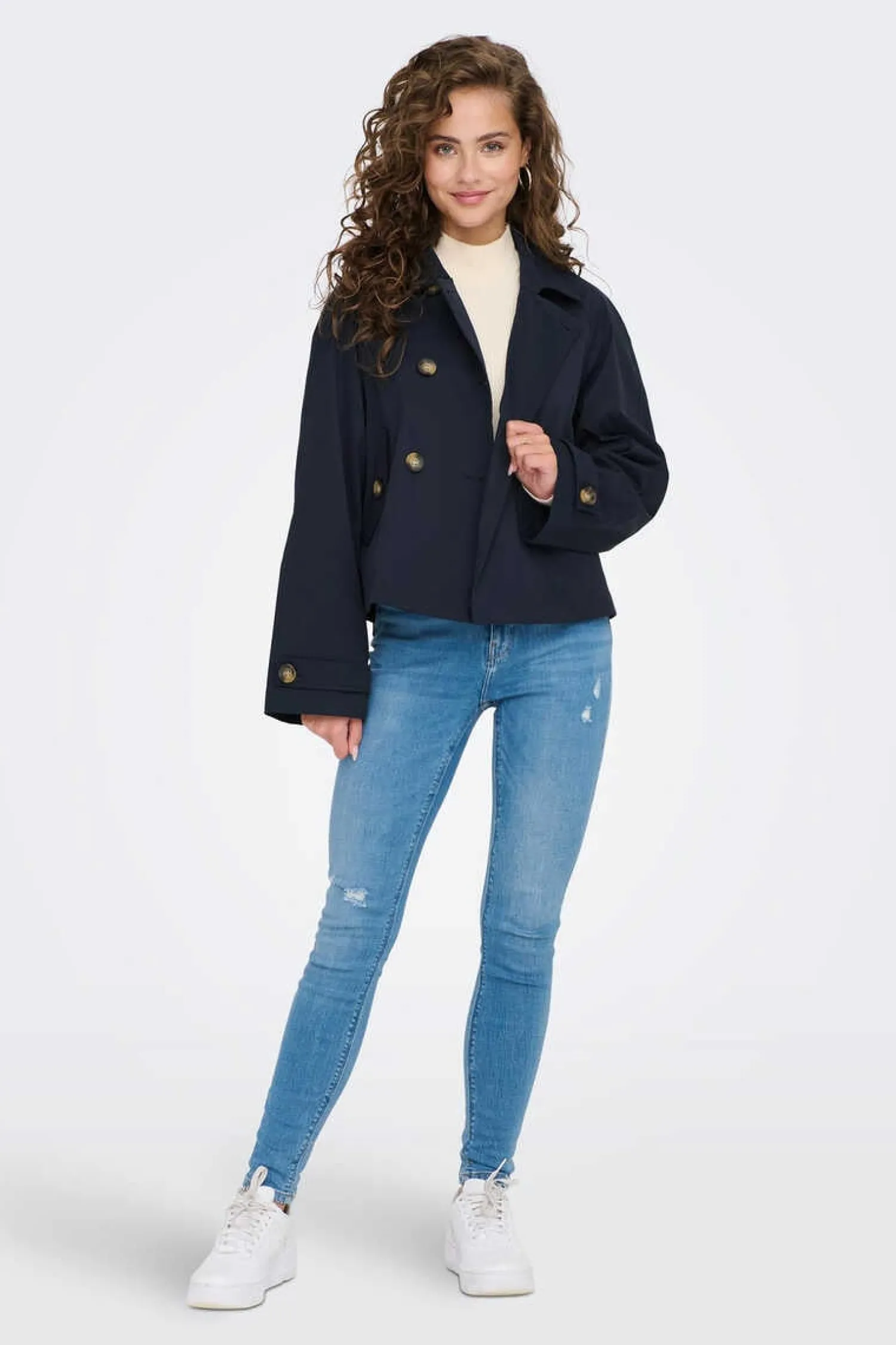 Only Sobretudos E Parkas-Gabardina Curta Algodao