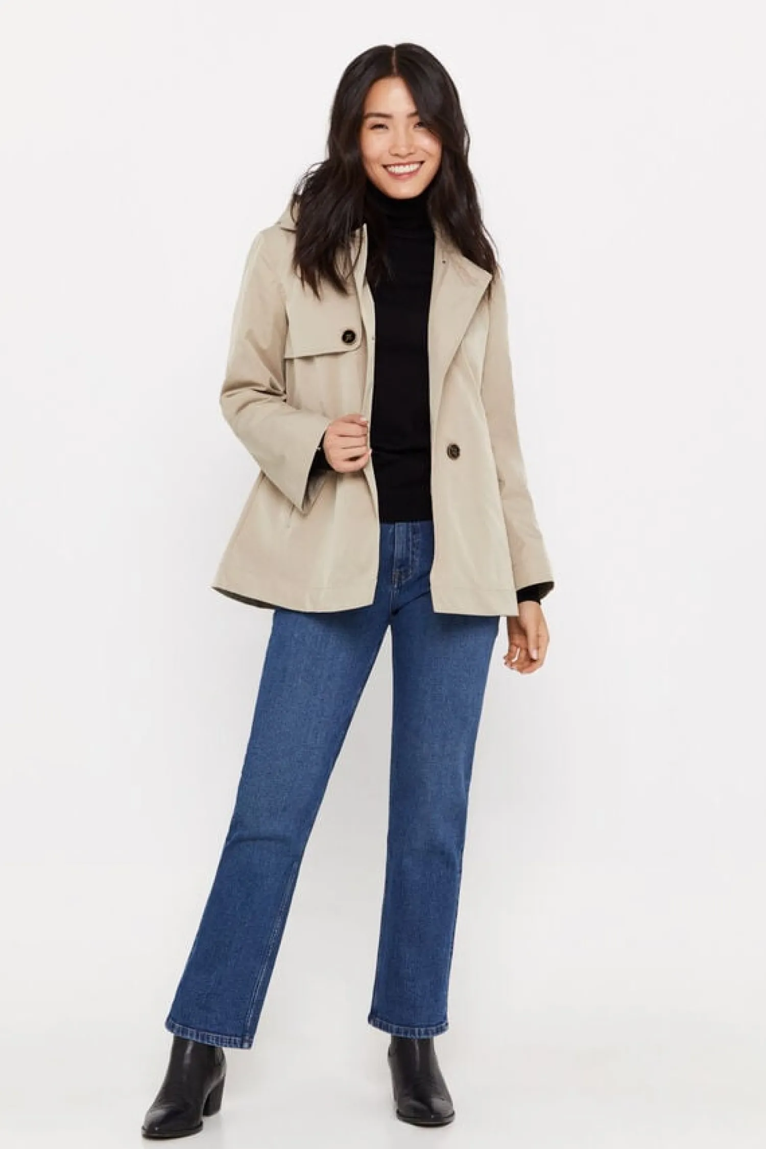 Cortefiel Sobretudos E Parkas-Gabardina Curta Com Veu