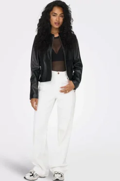 Only Blusoes E Casacos-Jaqueta De Couro Sintetico