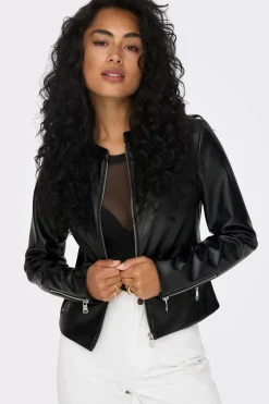 Only Blusoes E Casacos-Jaqueta De Couro Sintetico