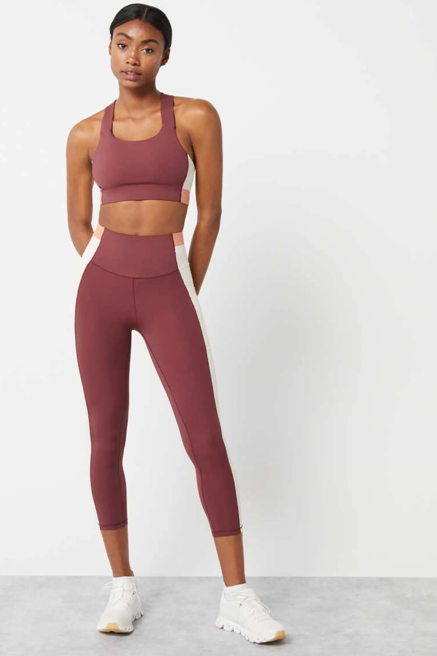 Dash and Stars Calcas-Leggings Crop Color Block Grena 4D Stretch