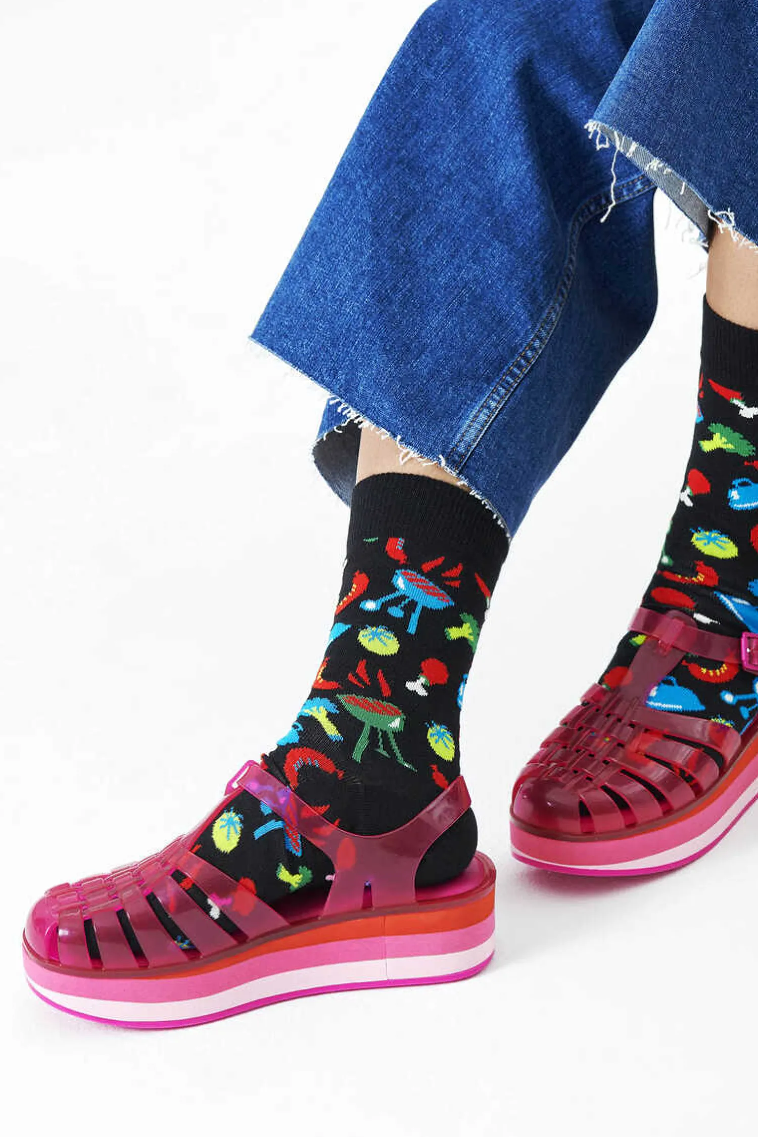 Happy Socks Meias-Meias Pretas, Estampagem Churrasco