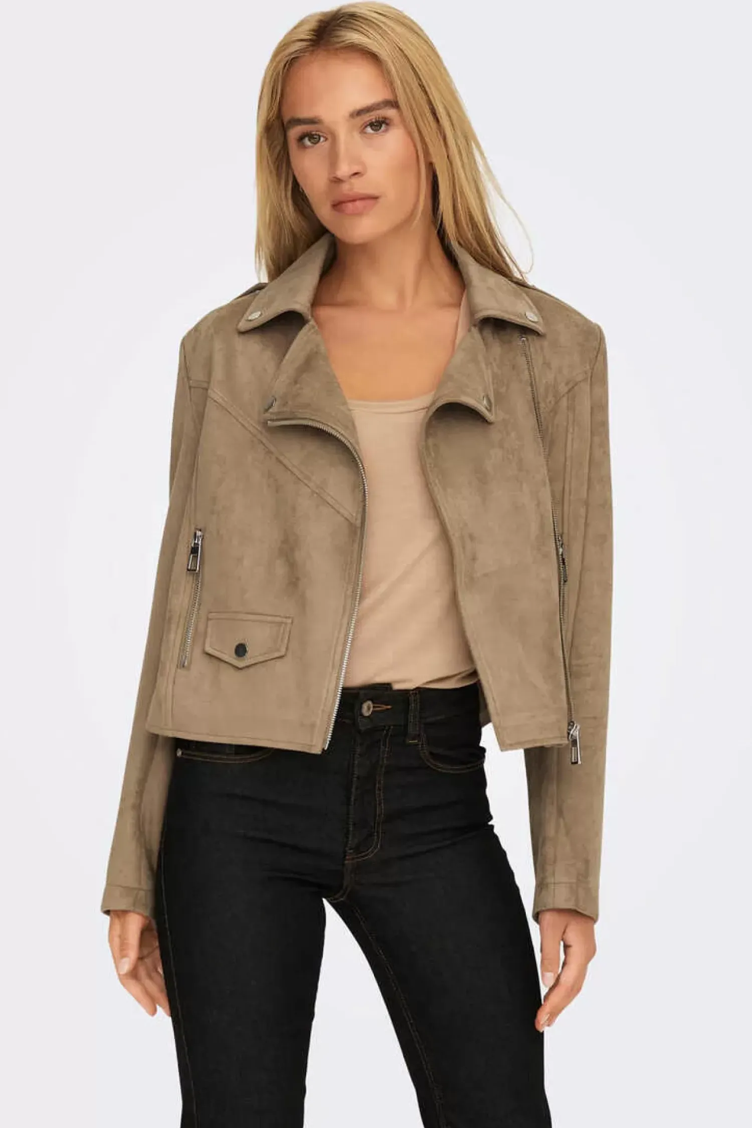 Only Blusoes E Casacos-Motociclista De Couro Sintetico