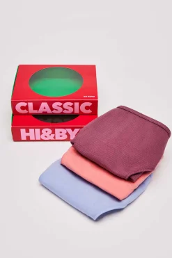 HI&BYE Roupa Interior-Pack 3 Cuecas Classicas Multicoloridas: Rosa, Lilas, Bordo