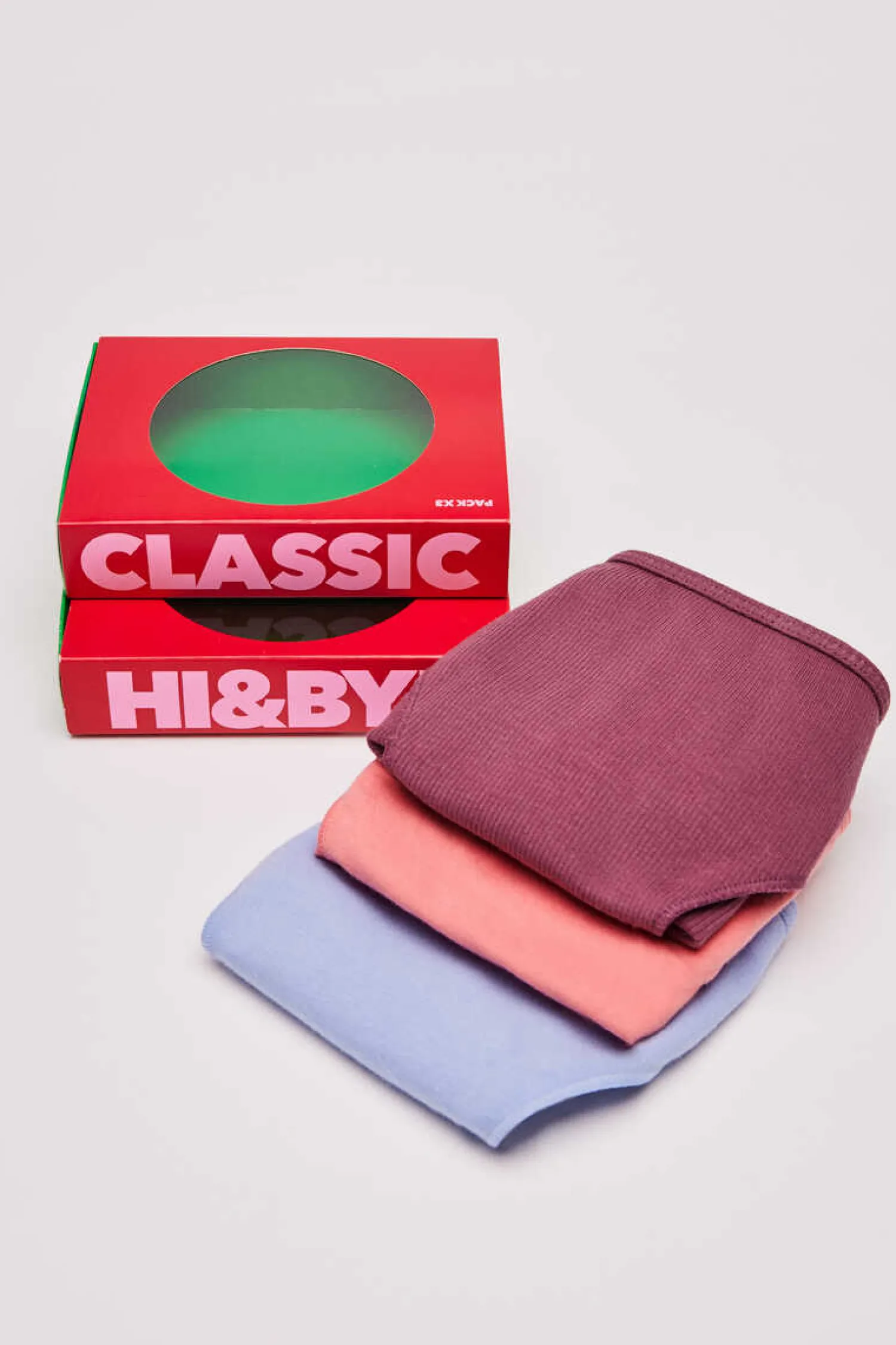 HI&BYE Roupa Interior-Pack 3 Cuecas Classicas Multicoloridas: Rosa, Lilas, Bordo