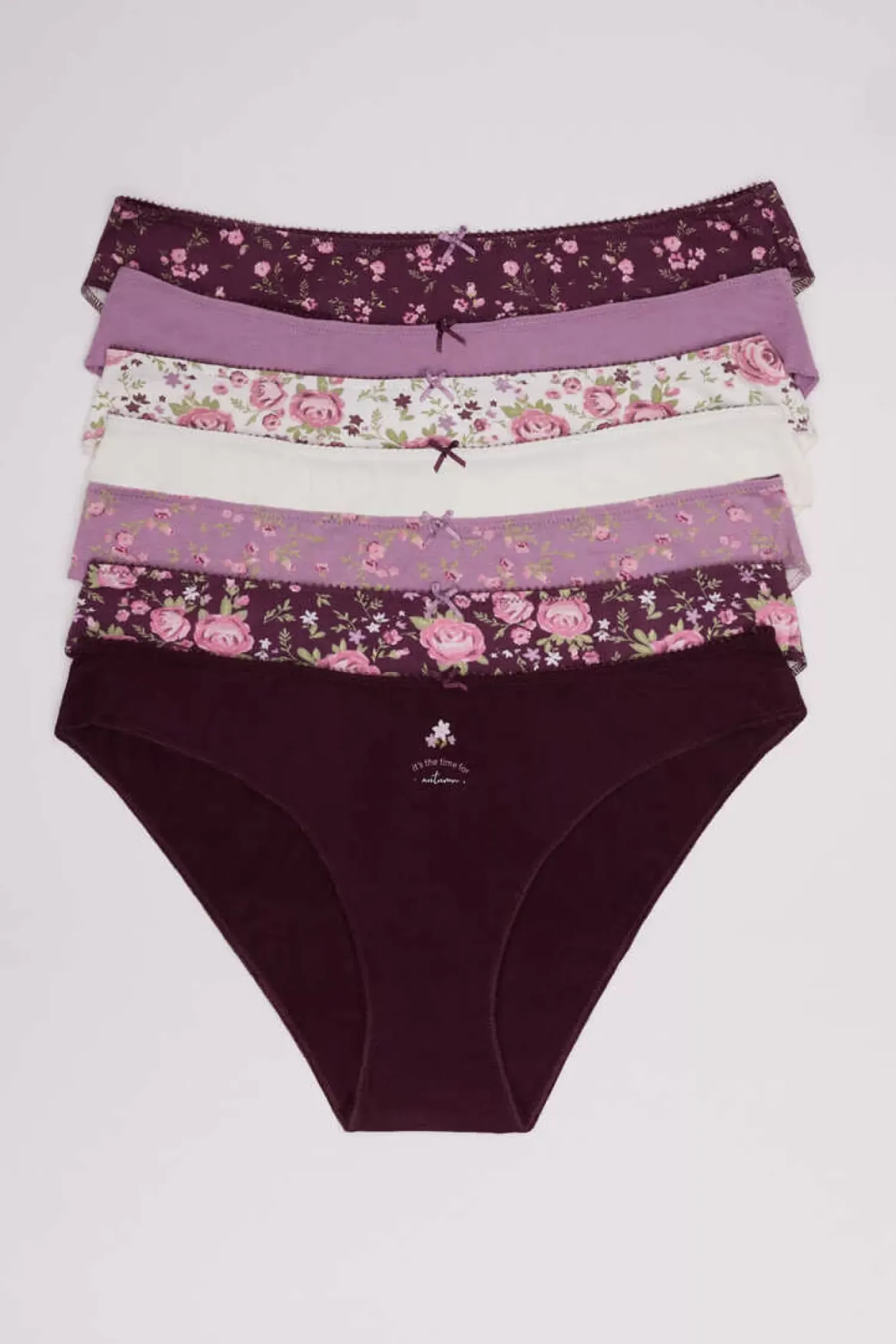 Women'secret Calcinhas-Pack 7 Cuequinhas Algodao Flores Grena