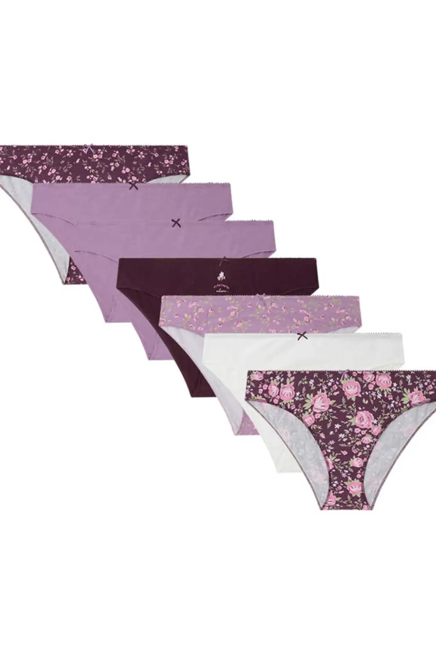 Women'secret Calcinhas-Pack 7 Cuequinhas Algodao Flores Grena