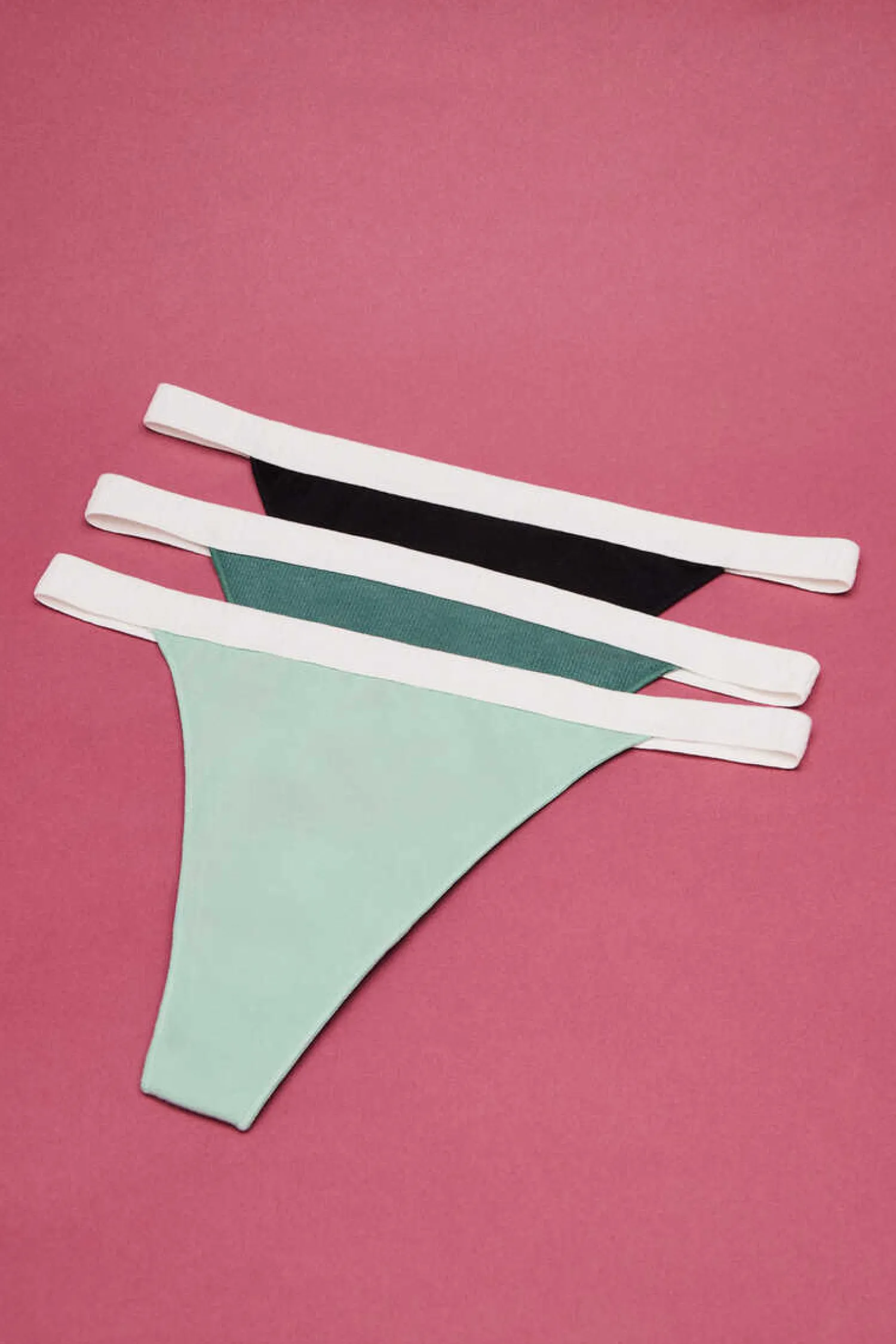 HI&BYE Roupa Interior-Pack 3 Cuequinhas Tanga Multicolor: Preto, Verde-Claro, Verde-Escuro