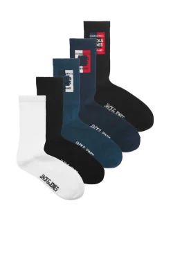 Jack & Jones Pack De 5 Meias Altas Print Logo Preto Discount