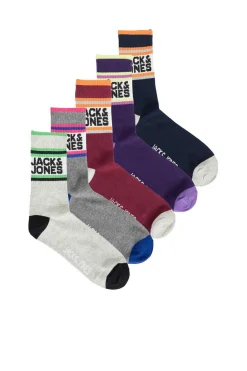Jack & Jones Pack De 5 Meias Altas Print Desportivo De Riscas Marinho Hot