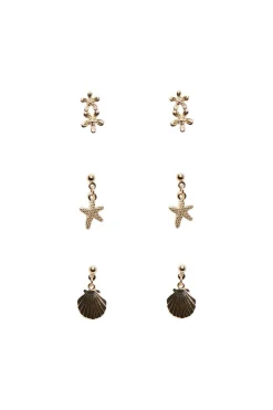 Pieces Bijuteria-Pack De Tres Brincos Dourados.