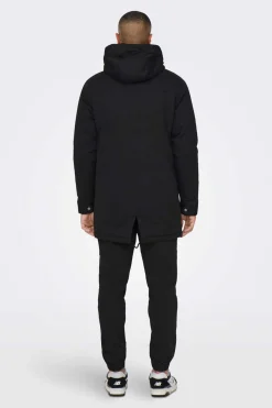 Only & Sons Parka Acolchoada Capuz Preto Discount