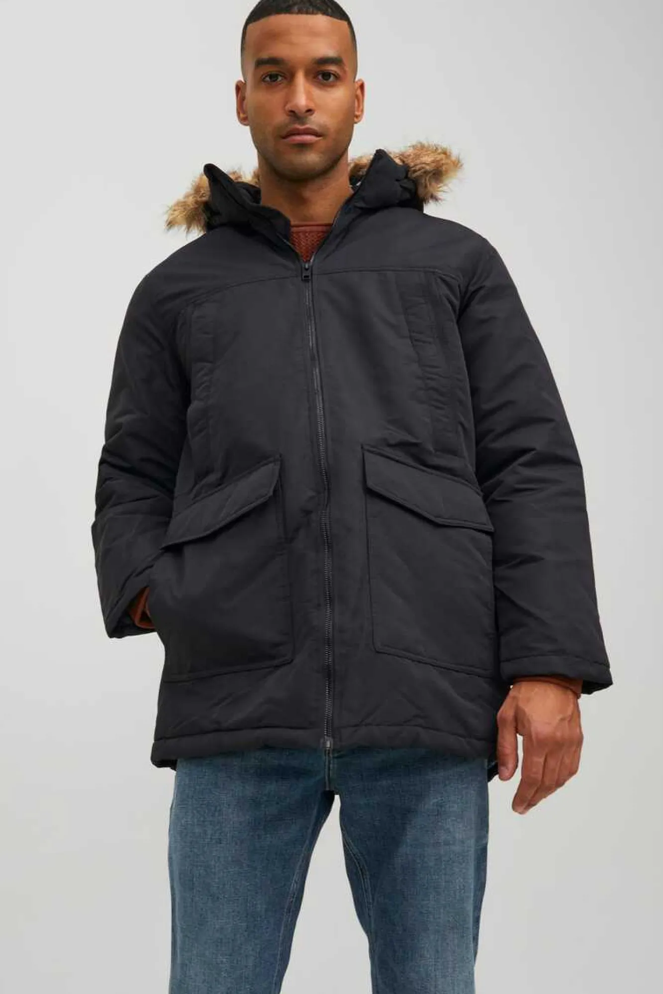 Jack & Jones Parka Pelo Capuz Preto Discount
